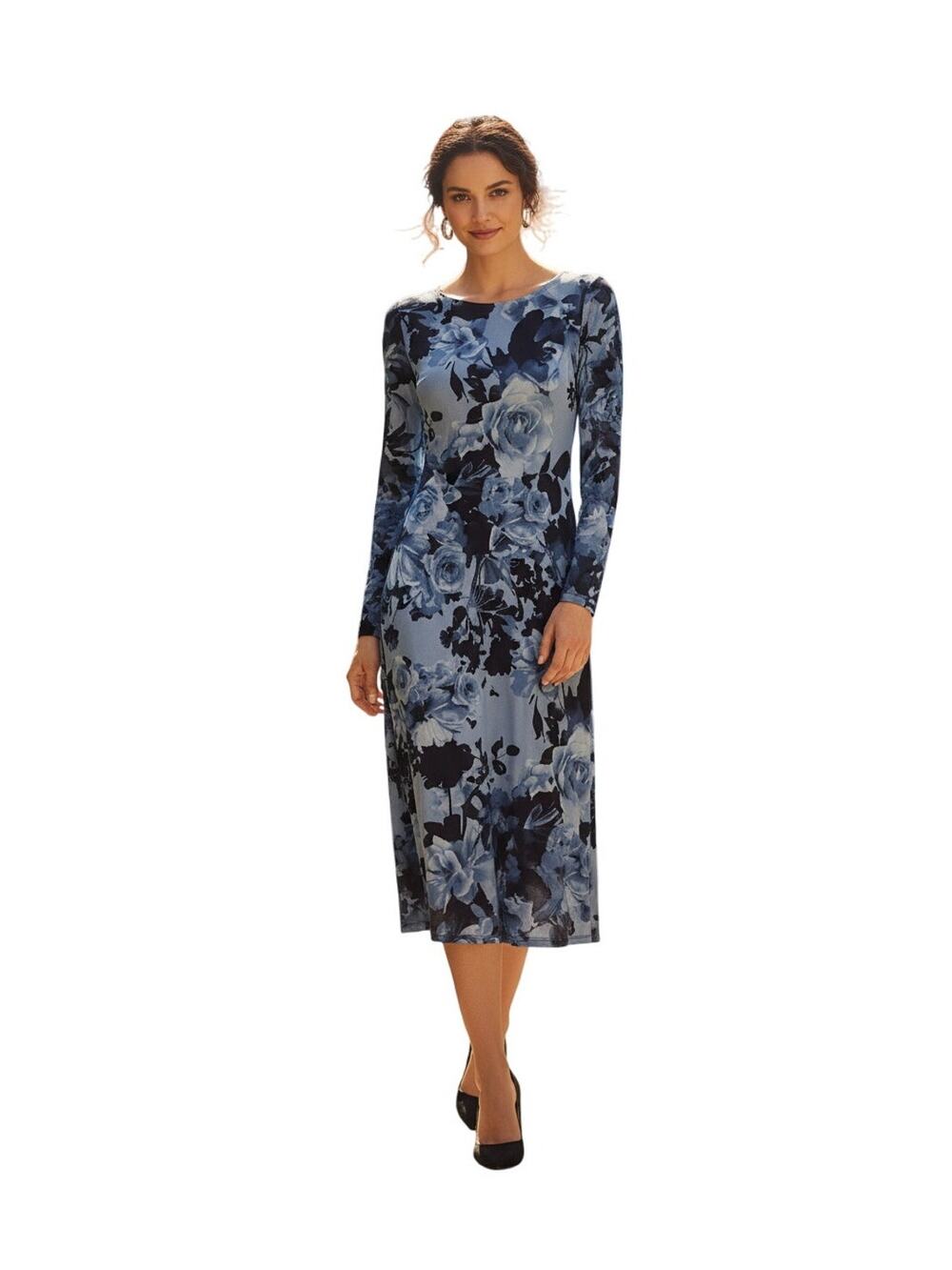Connected Apparel Mesh Midi Dress Moody Romantic Sheer Gown Floral 10 Blue Y2K